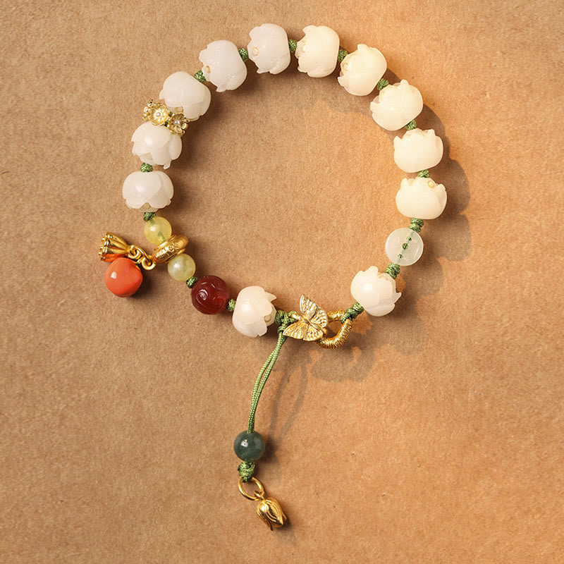Pulsera de armonía de paz con cuentas de calabaza de loto y semillas de Bodhi naturales de Buddha Stones
