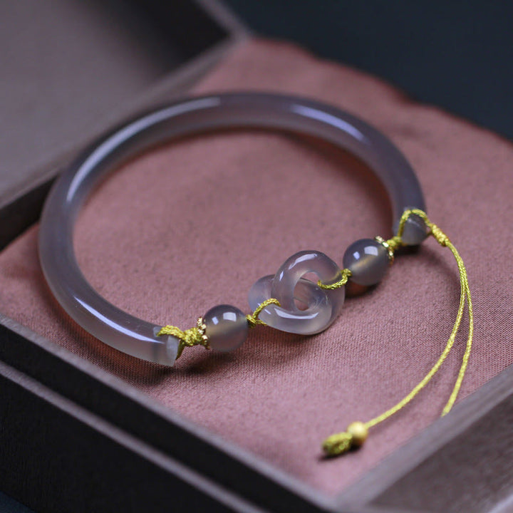 Brazalete de pulsera de equilibrio con hebilla de paz doble de ágata gris natural con Buddha Stones