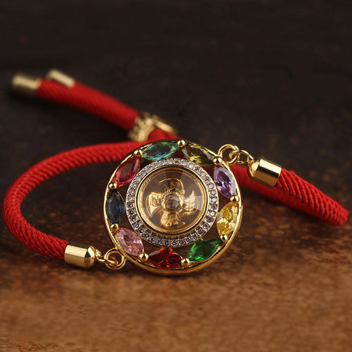 Buddha Stones colorido circón cobre riqueza suerte rotación pulsera collar colgante