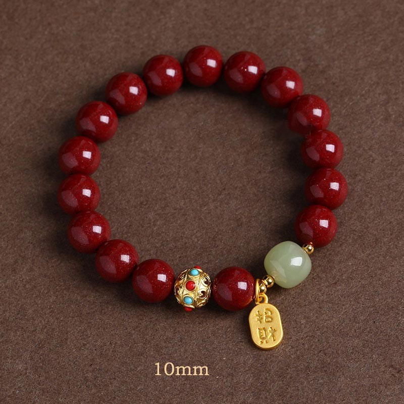 Pulsera con dijes de protección de la fortuna, aventurina verde cinabrio y Buddha Stones