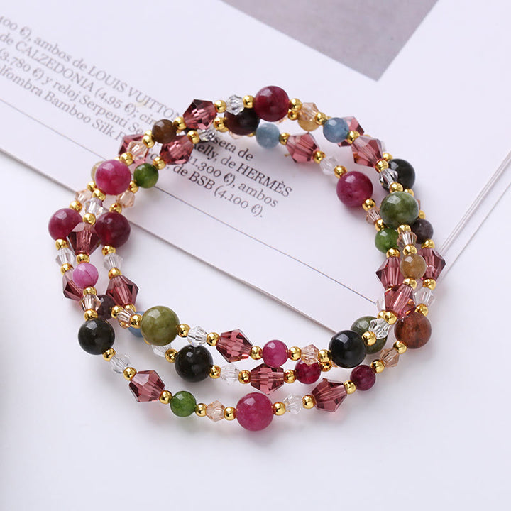 Pulsera de doble envoltura con Buddha Stones, turmalina Natural, fresa, cuarzo, amatista, paz y sabiduría