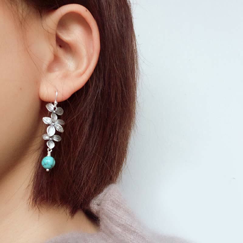 Pendientes colgantes de plata de ley 925 con forma de flor de lazurita turquesa y hoja de serenidad