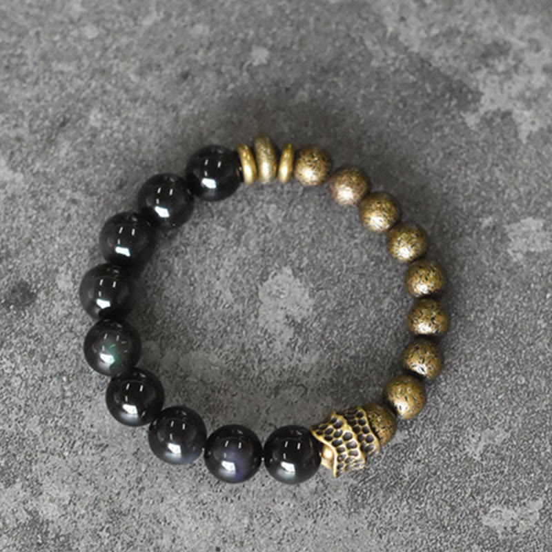 Pulsera de transformación positiva con cuentas de cobre y obsidiana arcoíris de Buddha Stones