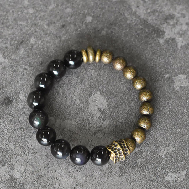 Pulsera de transformación positiva con cuentas de cobre y obsidiana arcoíris de Buddha Stones