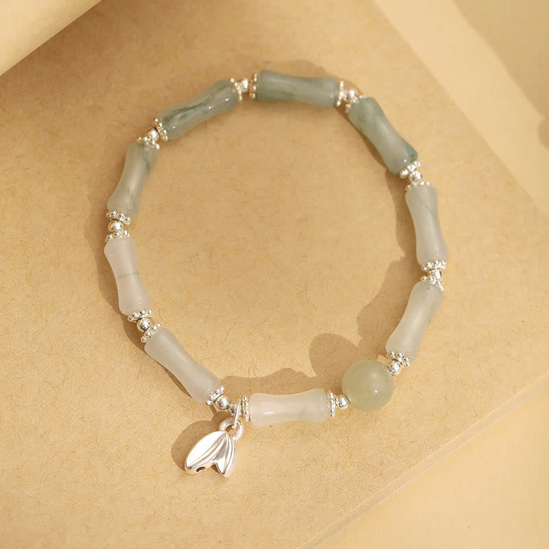 Pulsera de la suerte con dije de bambú de Jade Tianshan Natural de Plata de Ley 925 con Buddha Stones