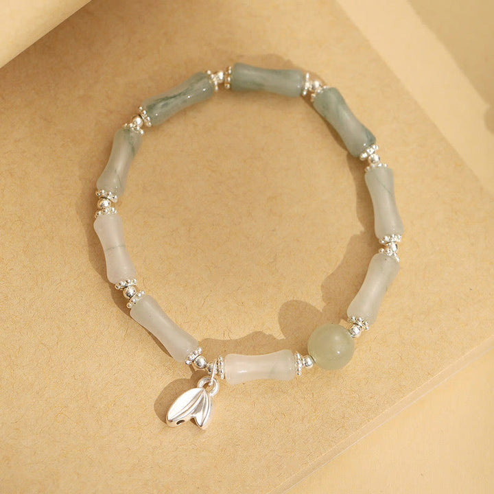 Pulsera de la suerte con dije de bambú de Jade Tianshan Natural de Plata de Ley 925 con Buddha Stones