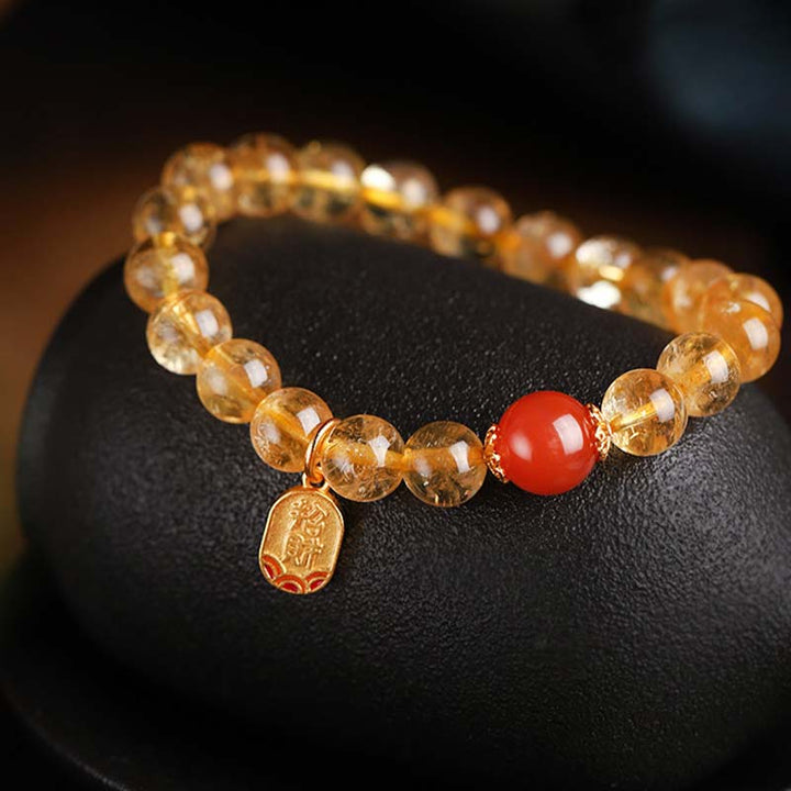 Pulsera con dijes de la fortuna de ágata roja y citrino con Buddha Stones