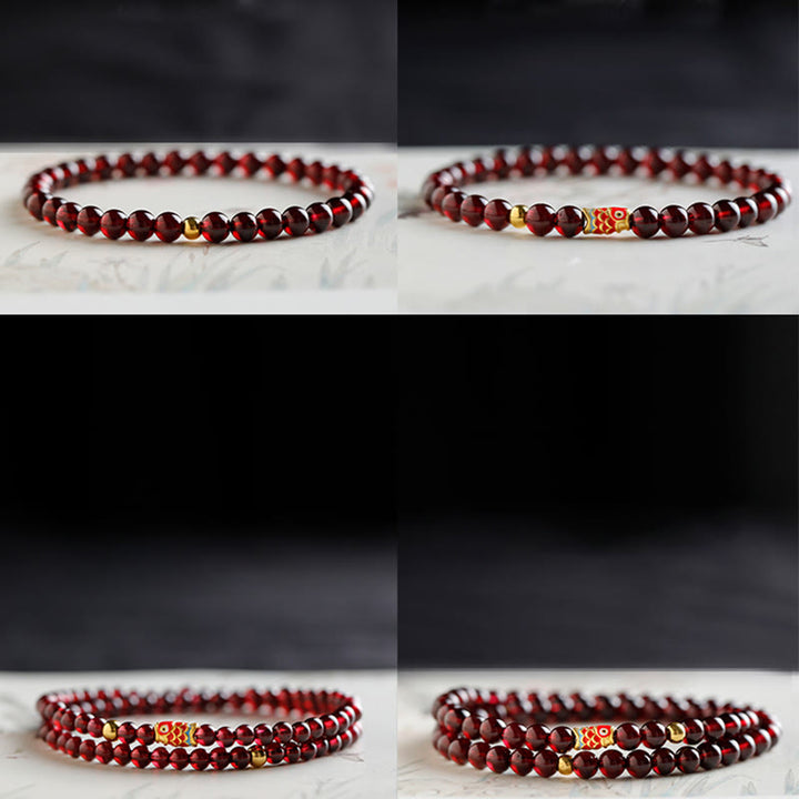Pulsera de protección con granate natural y pez Koi de oro 999 de Buddha Stones - image 18