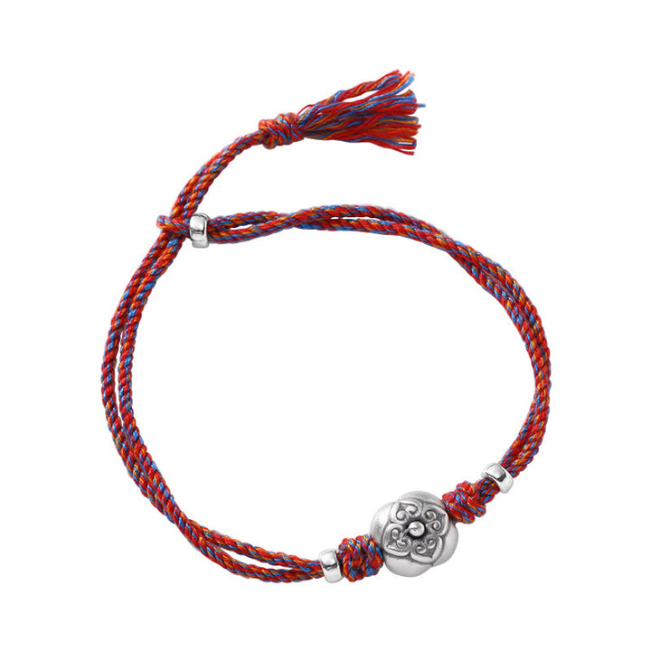Pulsera Trenzada Multicolor De La Suerte Caqui De Plata De Ley 999 Con Buddha Stones