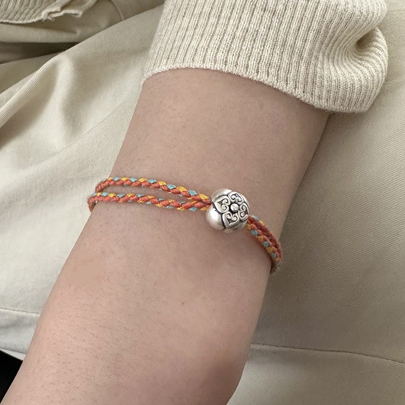 Pulsera Trenzada Multicolor De La Suerte Caqui De Plata De Ley 999 Con Buddha Stones