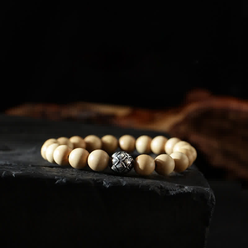 Pulsera de la riqueza de la suerte del Tíbet, madera de melocotón, loto, cinabrio, Bagua, Yin Yang