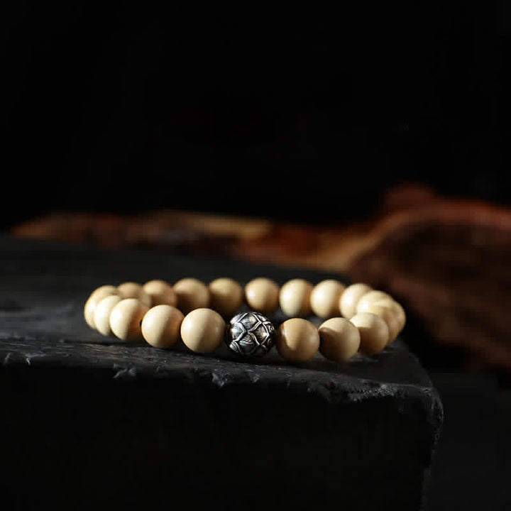 Pulsera de la riqueza de la suerte del Tíbet, madera de melocotón, loto, cinabrio, Bagua, Yin Yang