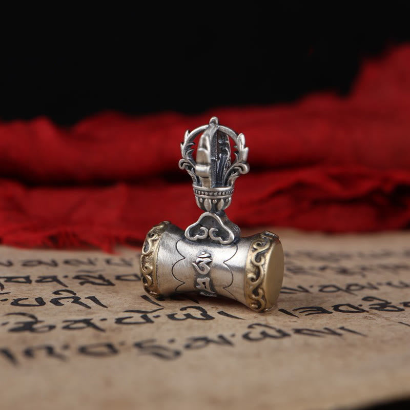 Buddha Stones Tíbet, Plata de Ley 925, Om Mani Padme Hum Dorje Bell Vajra, colgante con iluminación grabada, decoración colgante - Colgante de tambor Dorje solamente (19 x 26,5 mm) - image 9