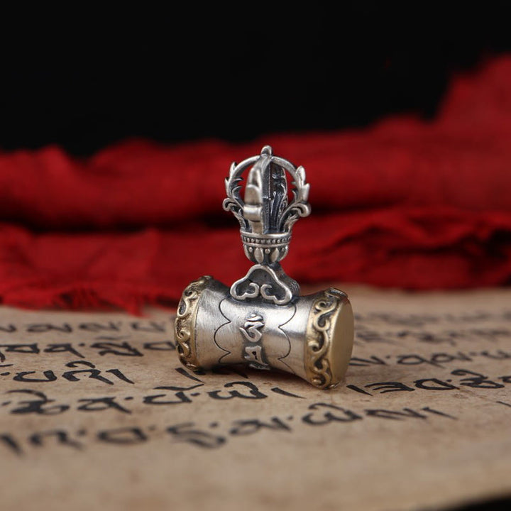 Buddha Stones Tíbet, Plata de Ley 925, Om Mani Padme Hum Dorje Bell Vajra, colgante con iluminación grabada, decoración colgante - Colgante de tambor Dorje solamente (19 x 26,5 mm) - image 9