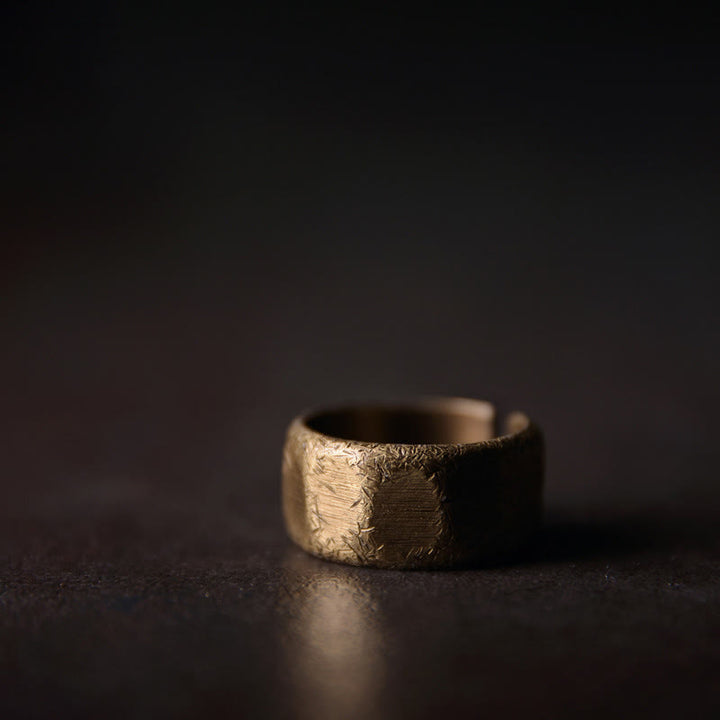 Anillo de riqueza esmerilado de latón y cobre de diseño simple tibetano - 10 mm - 56,2 mm - image 8