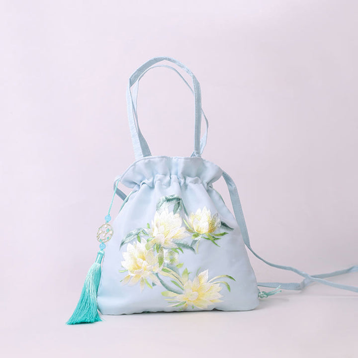 Buddha Stones Suzhou bordado Lotus Deer Epiphyllum peonía conejo algodón lino bolso bandolera bolso de hombro