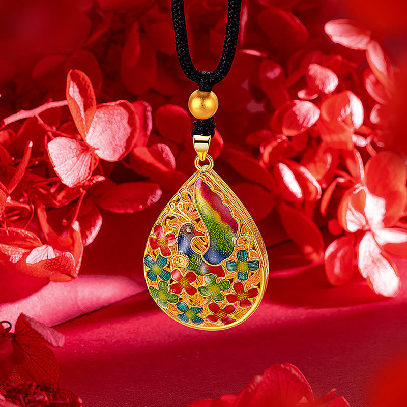 Collar con colgante de fuerza de la suerte y flor de Fénix colorida con Buddha Stones