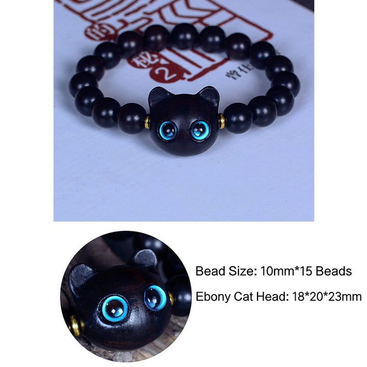 Pulsera de equilibrio de paz de gato encantador de cristal Liuli de madera de ébano con Buddha Stones - image 12