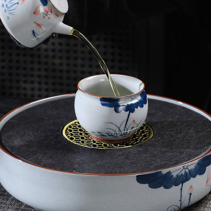 Tazas de té de cerámica de bambú con hojas de flor de loto y Buddha Stones, tazas de té de Kung Fu