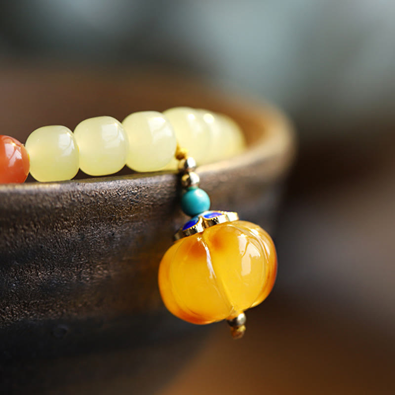 Pulsera de prosperidad de cristal de ágata roja ámbar calabaza de jade hetiano natural