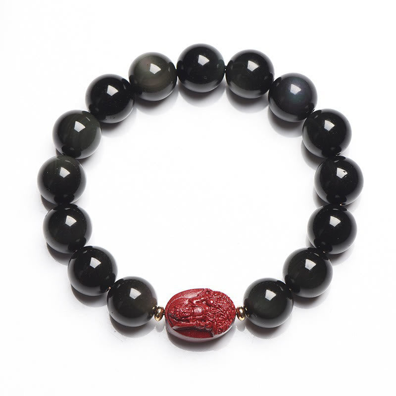 Pulsera de purificación de cinabrio de obsidiana negra Natural de Buda natal del zodiaco chino con Buddha Stones