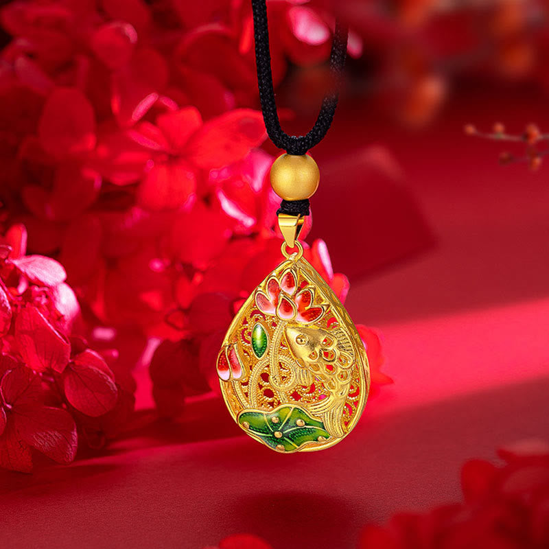 Buddha Stones Koi pez flor de loto hoja cobre suerte collar colgante - image 2