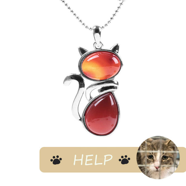 Save A Cat; Lindo patrón de gato Protección de cristal natural Collar con colgante amante de los gatos - image 13