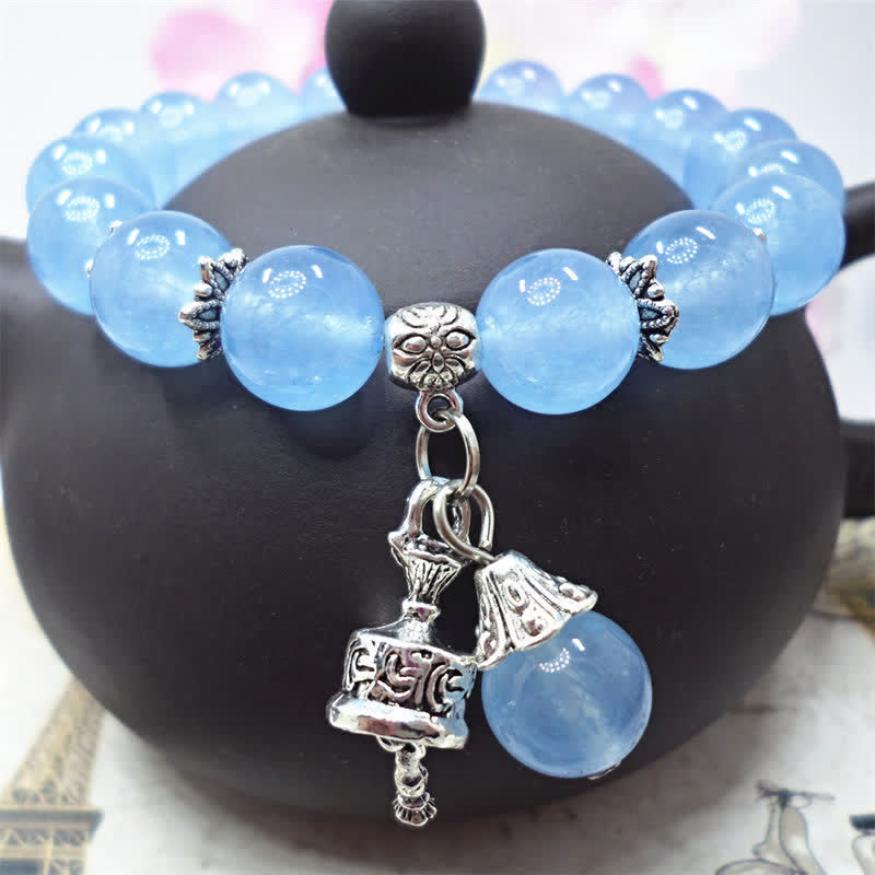 Pulsera con dije de campana con cuentas de energía de piedra de calcedonia de cristal vintage