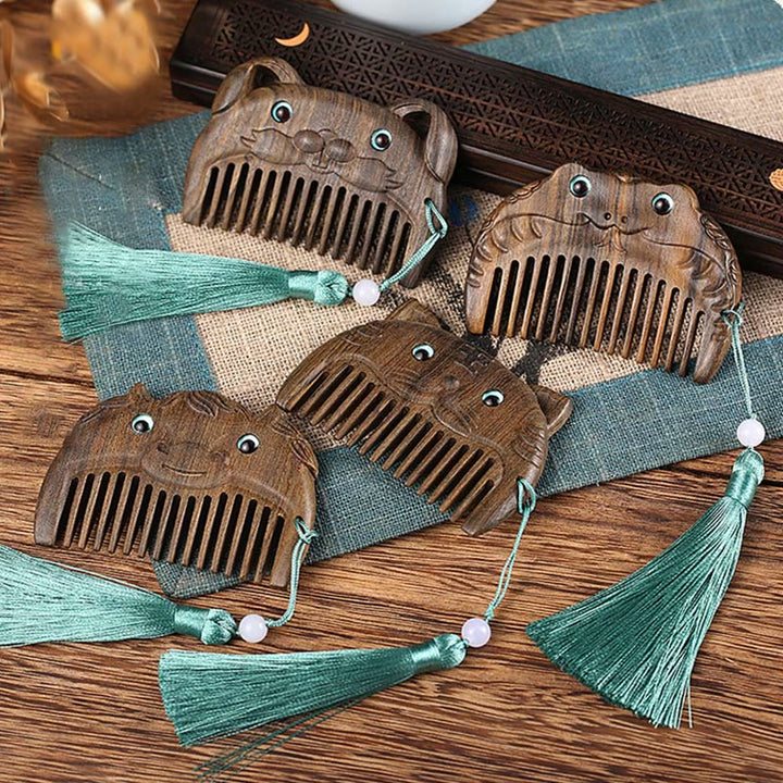 Mini peine portátil de la paz de sándalo verde del zodiaco chino - image 3