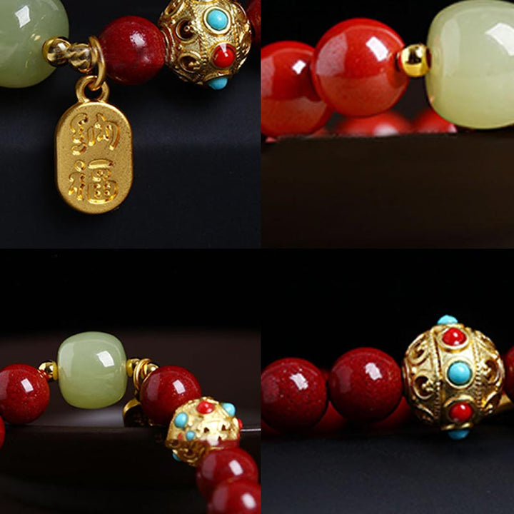 Pulsera con dijes de protección de la fortuna, aventurina verde cinabrio y Buddha Stones