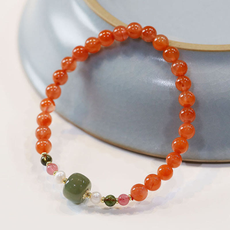 Pulsera de calma de confianza con cuentas de jade hetiano de ágata roja natural con Buddha Stones
