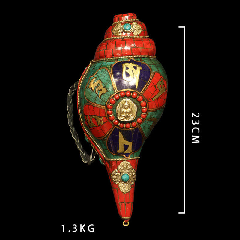 Concha tibetana hecha a mano Shankha Om Mani Padme Hum Buda, decoración de la suerte - image 15