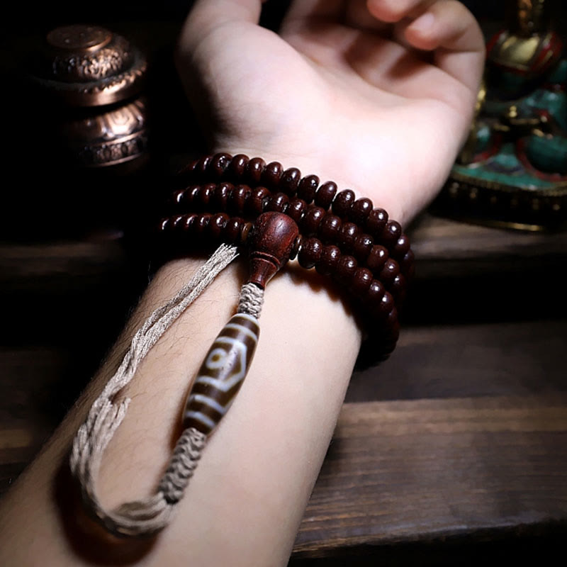 Buddha Stones naturales del Tíbet 108 cuentas de Mala semilla de Bodhi púrpura cuentas Dzi de tres ojos pulsera de armonía Dorje de cobre
