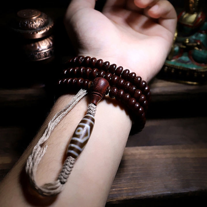 Buddha Stones naturales del Tíbet 108 cuentas de Mala semilla de Bodhi púrpura cuentas Dzi de tres ojos pulsera de armonía Dorje de cobre