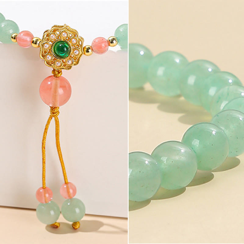 Pulsera con borlas y cuentas de la suerte de aventurina verde con Buddha Stones
