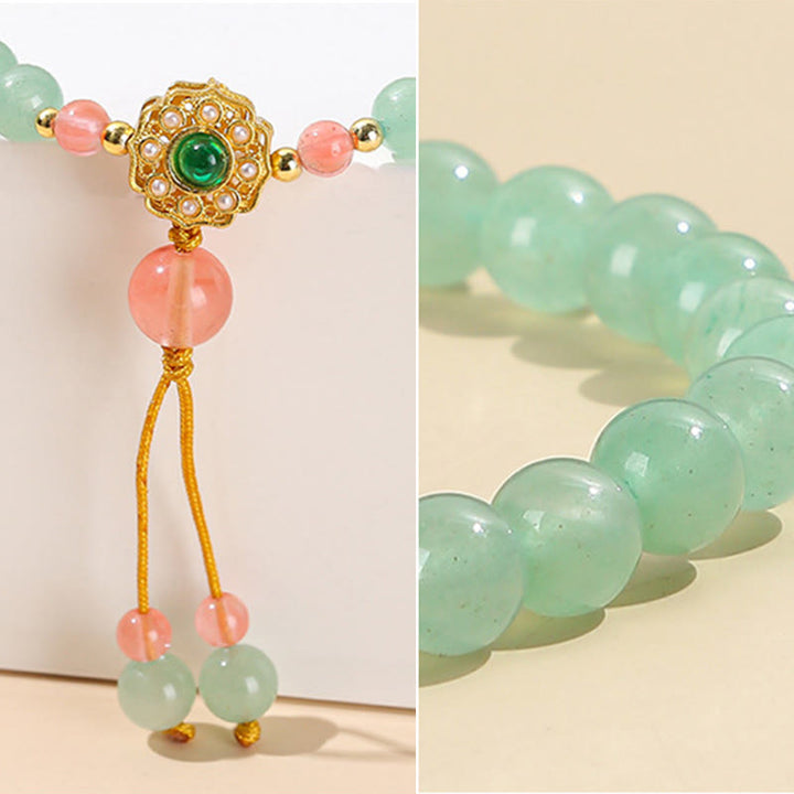 Pulsera con borlas y cuentas de la suerte de aventurina verde con Buddha Stones