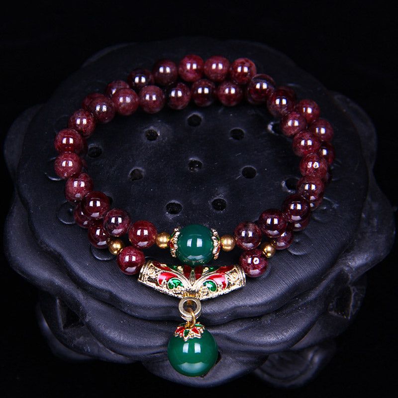 Pulsera de bendición de granate natural con Buddha Stones