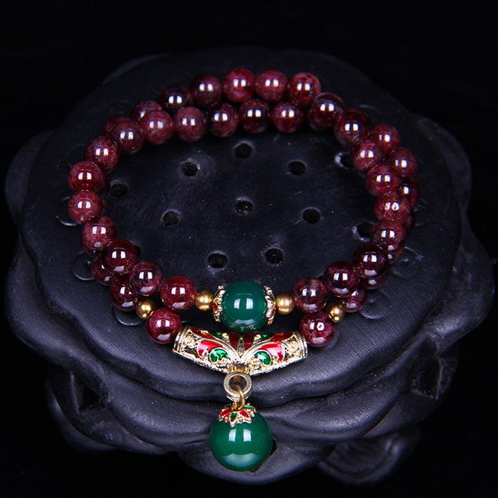 Pulsera de bendición de granate natural con Buddha Stones