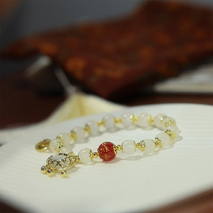 Pulsera de bendición de personaje Fu con dije de cerradura china de molino de Buddha Stones