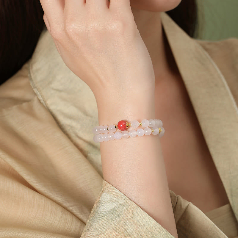 Pulsera de protección doble de cinabrio de ágata blanca natural de plata de ley 925 con Buddha Stones