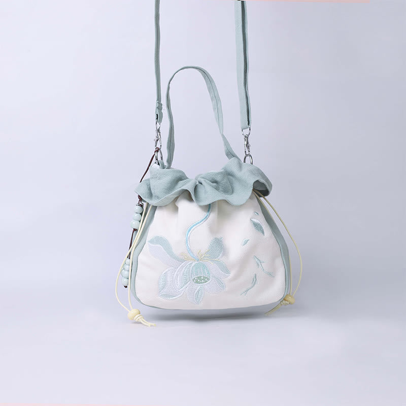 Buddha Stones Suzhou bordado Lotus Epiphyllum Magnolia algodón lino bolso bandolera bolso de hombro bolso