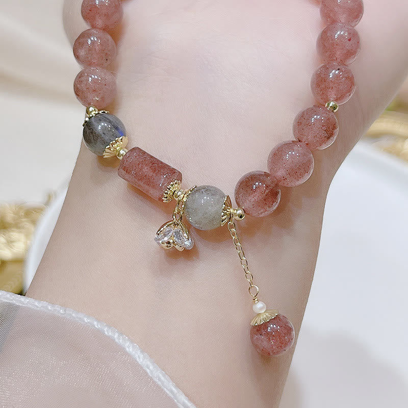 Pulsera de amor con piedra lunar de cuarzo fresa natural de Buddha Stones