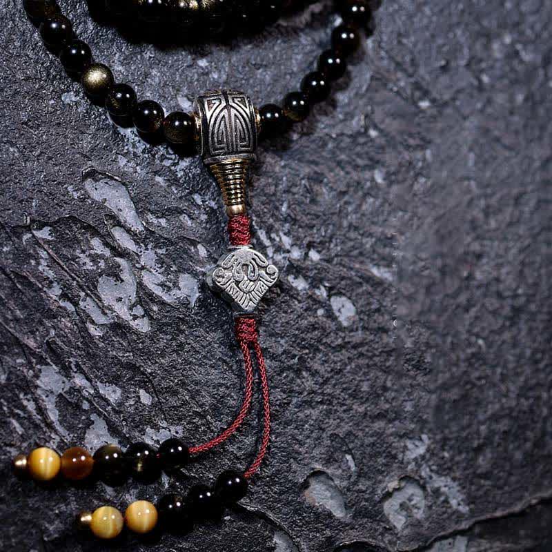 Pulsera de riqueza de piedra de ojo de águila de ojo de tigre de obsidiana con brillo dorado de 108 cuentas Mala