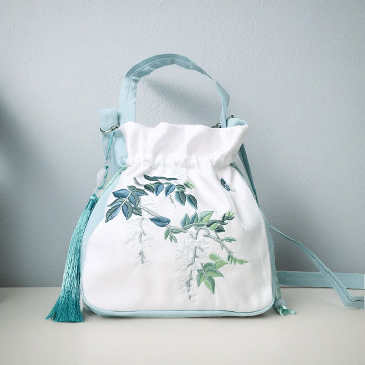 Buddha Stones Flores bordadas Wisteria Lily Algodón Lino Tote Bolso bandolera Bolso de hombro Bolso