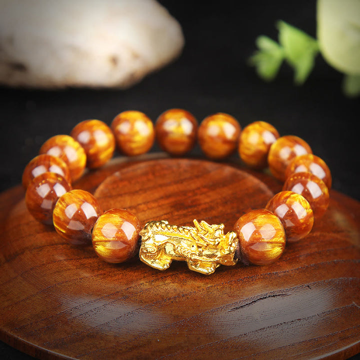 Pulsera Pixiu Abundante Ojo de Tigre Dorado de la Suerte con Buddha Stones