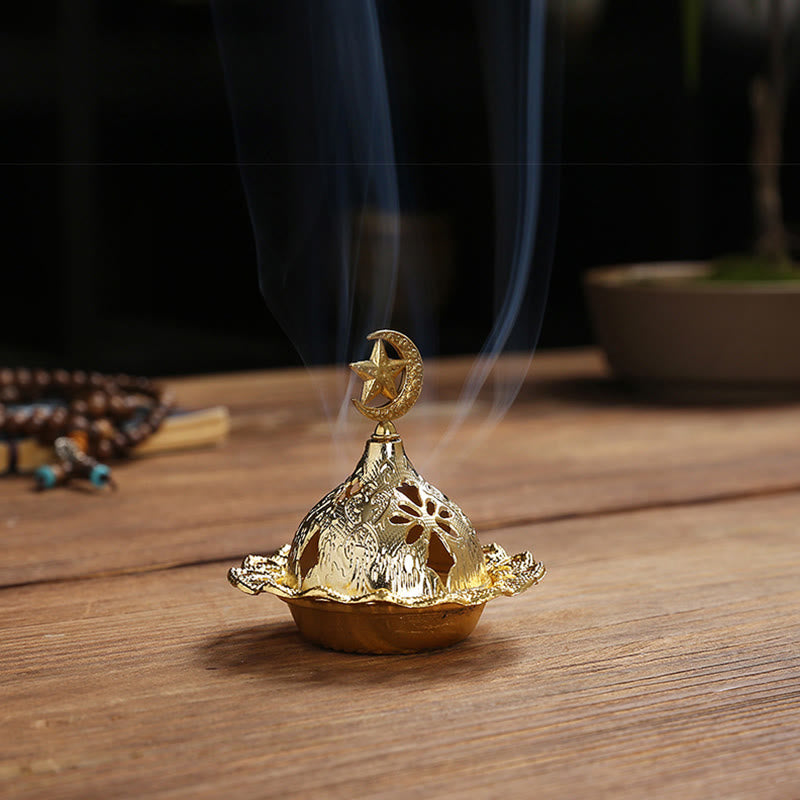 Quemador de incienso de Metal de aleación, Mini meditación espiritual, pluma de estrella de calabaza dorada