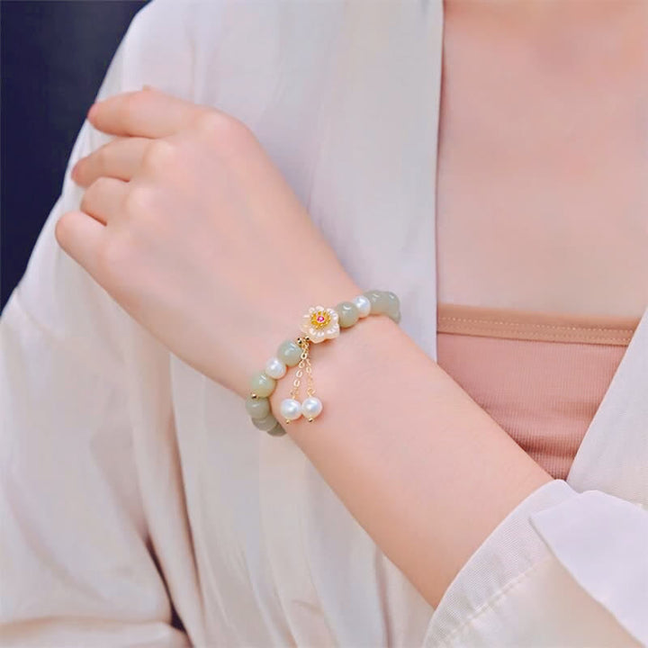 Pulsera de abundancia de felicidad con perlas de flor de jade hetiano