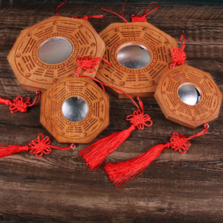 Feng Shui Bagua Mapa Madera de Durazno Monedas de Cinco Emperadores Equilibrio de Nudos Chinos Espejo de Mapa de Energía