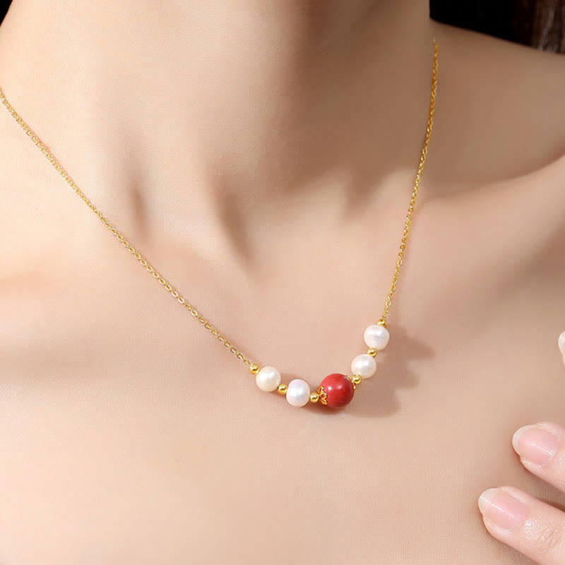 Collar con colgante de cadena de cuentas curativas de sinceridad con perlas de cinabrio de plata de ley 925 con Buddha Stones