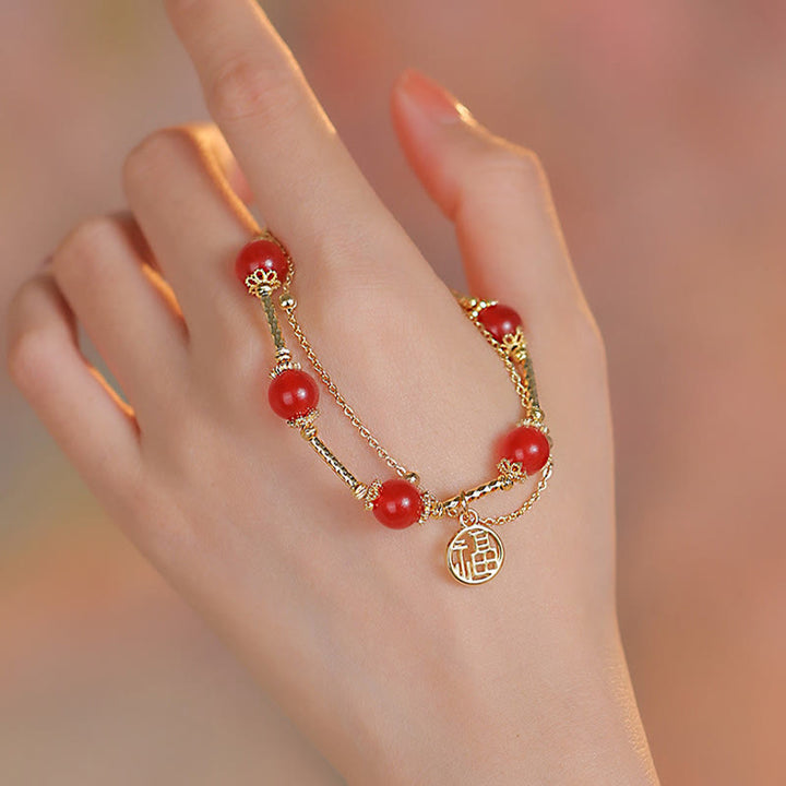 Pulsera de autoaceptación con dije de personaje Fu de ágata roja con Buddha Stones